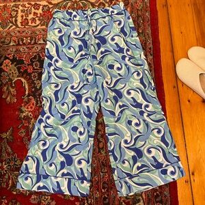 Hill House Skylar Linen Pant Ocean Kaleidoscope Blue Size L NWOT